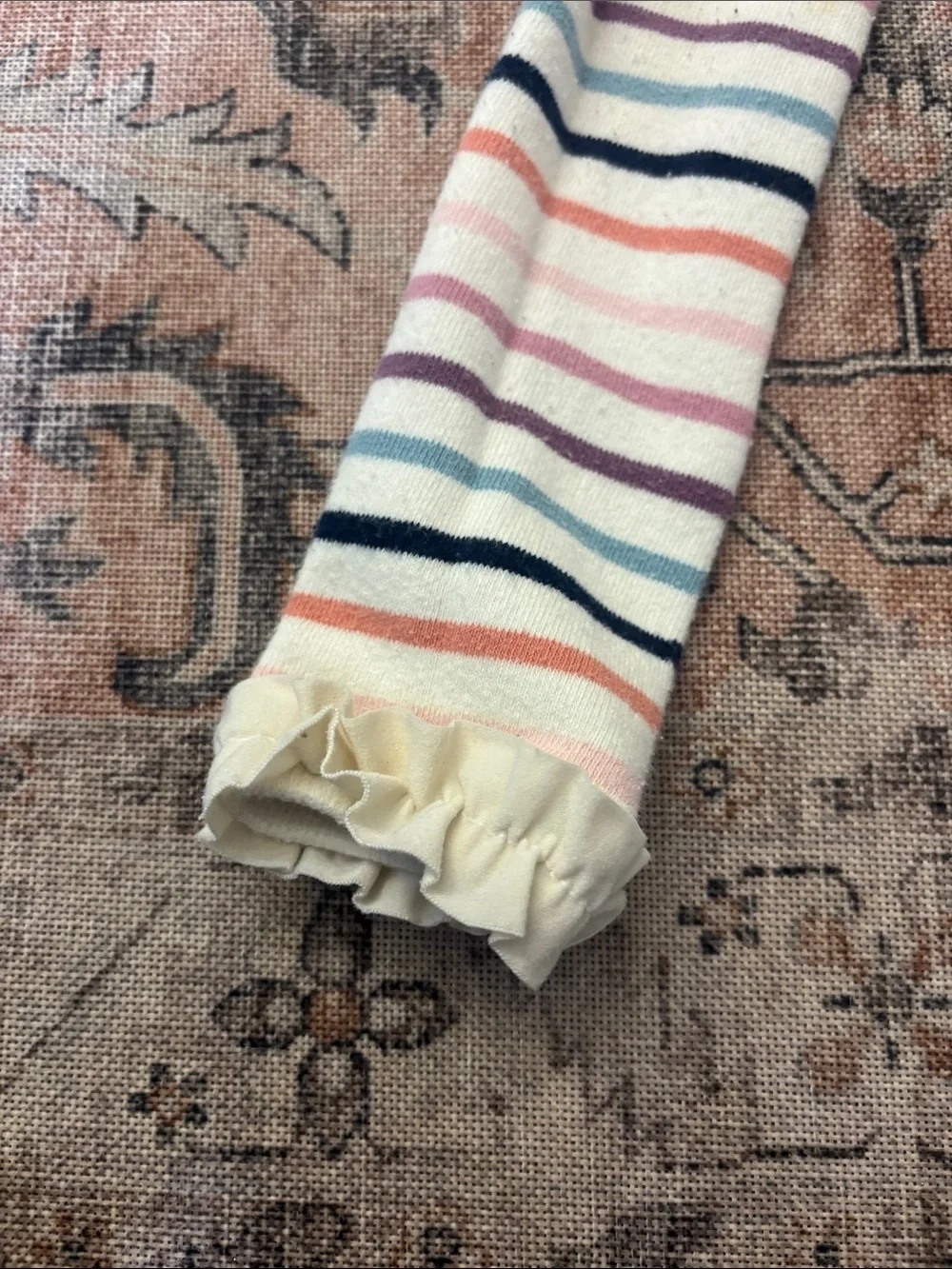 Ruffle Butts White Leggings with Pink, Purple, Navy and Peach Stripes
